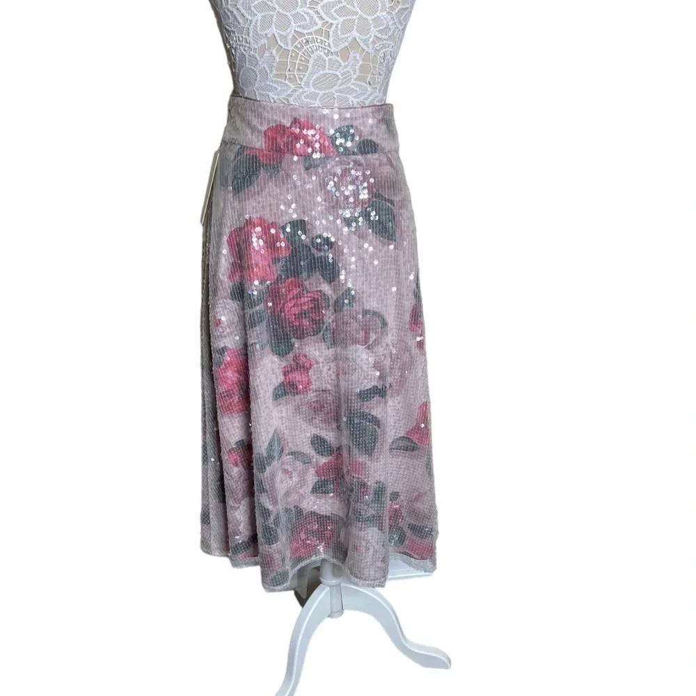 NWT Eliza J Sequin Floral A-line Skirt In Blush size 8 fairy romantic feminine